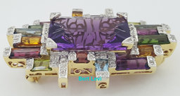 Bellarri Amethyst Gemset Diamond Pendant Brooch 21.4 ct 18.9Gr 18K Yellow Gold