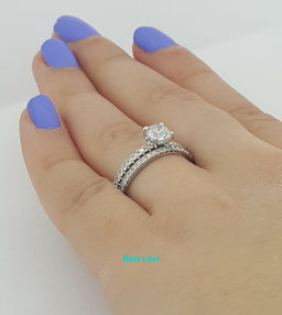 Round Cut Diamond Engagement Ring Set 0.97 ct 14K White Gold H/VS1 GIA