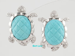 Diamond Sea Turtle Earrings 0.26 ct 18k White Gold Italy 15.5 Grams Omega Backs