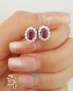 Burma Oval Ruby Diamond Halo Stud Earrings 1.78 ct 14k White Gold Retail $4K