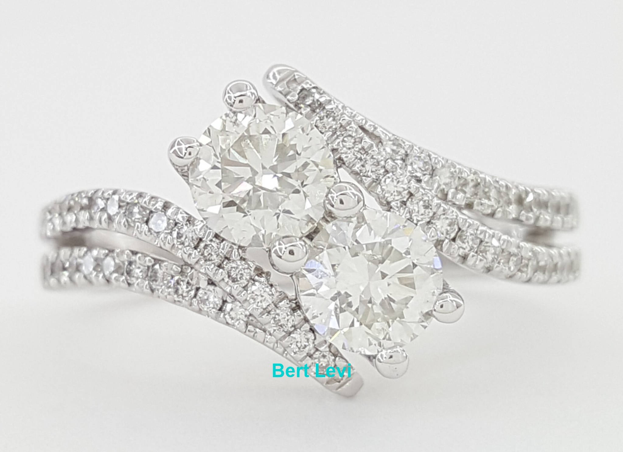 Bypass Crossover 2-Stone Round Diamond Engagement Ring 1.3 ct 14K White Gold