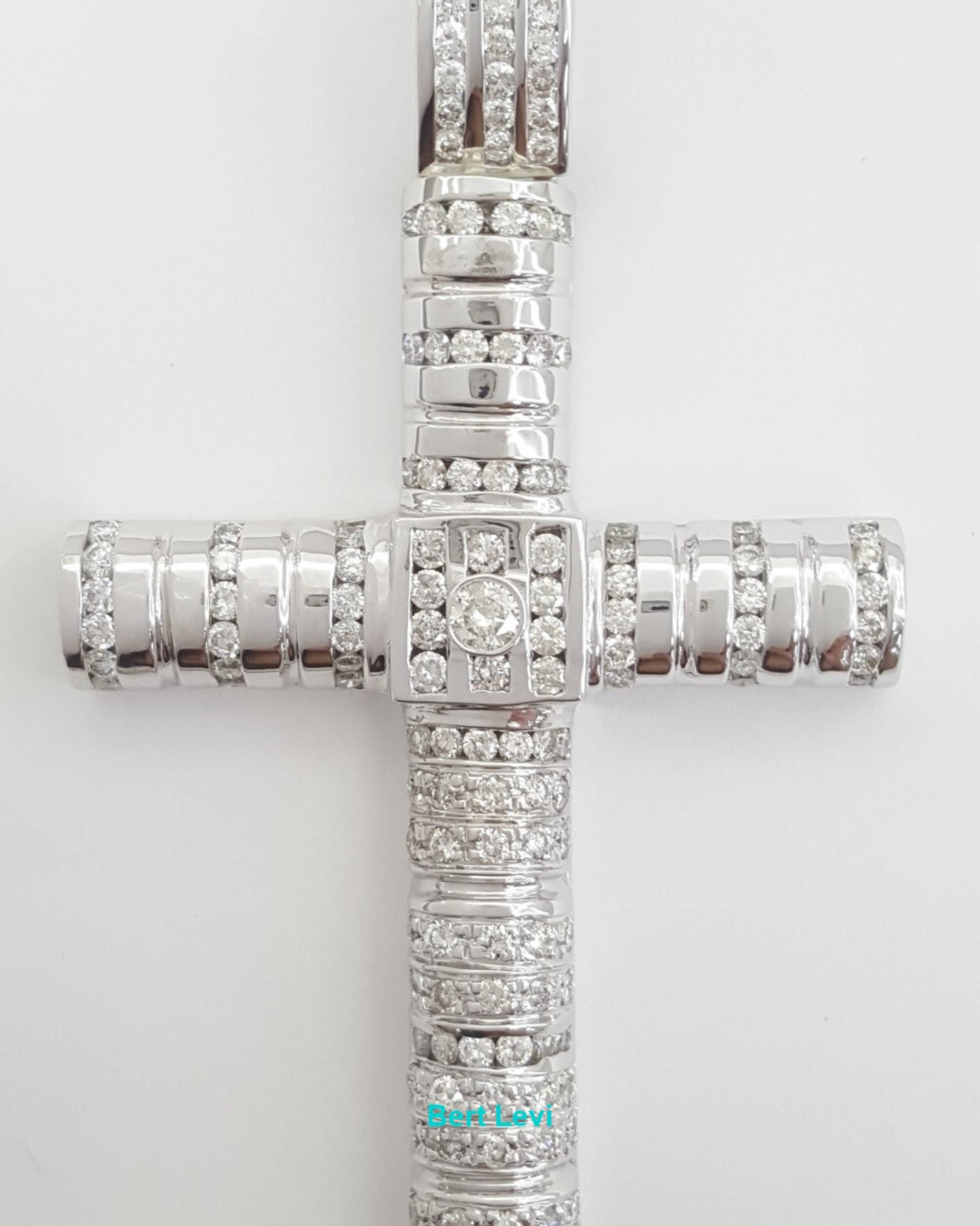 Round Diamond Cross Pendant 14k White Gold  3 ct 2.82" 29.6 Grams Rtl $8,500