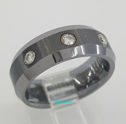 Benchmark CF97601TG 0.2 ct 3 Round Cut Diamond Beveled Edge Tungsten Band 7 mm