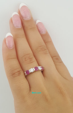 Ruby and Diamond 5 Stone Ring 1 ct 14k White Gold