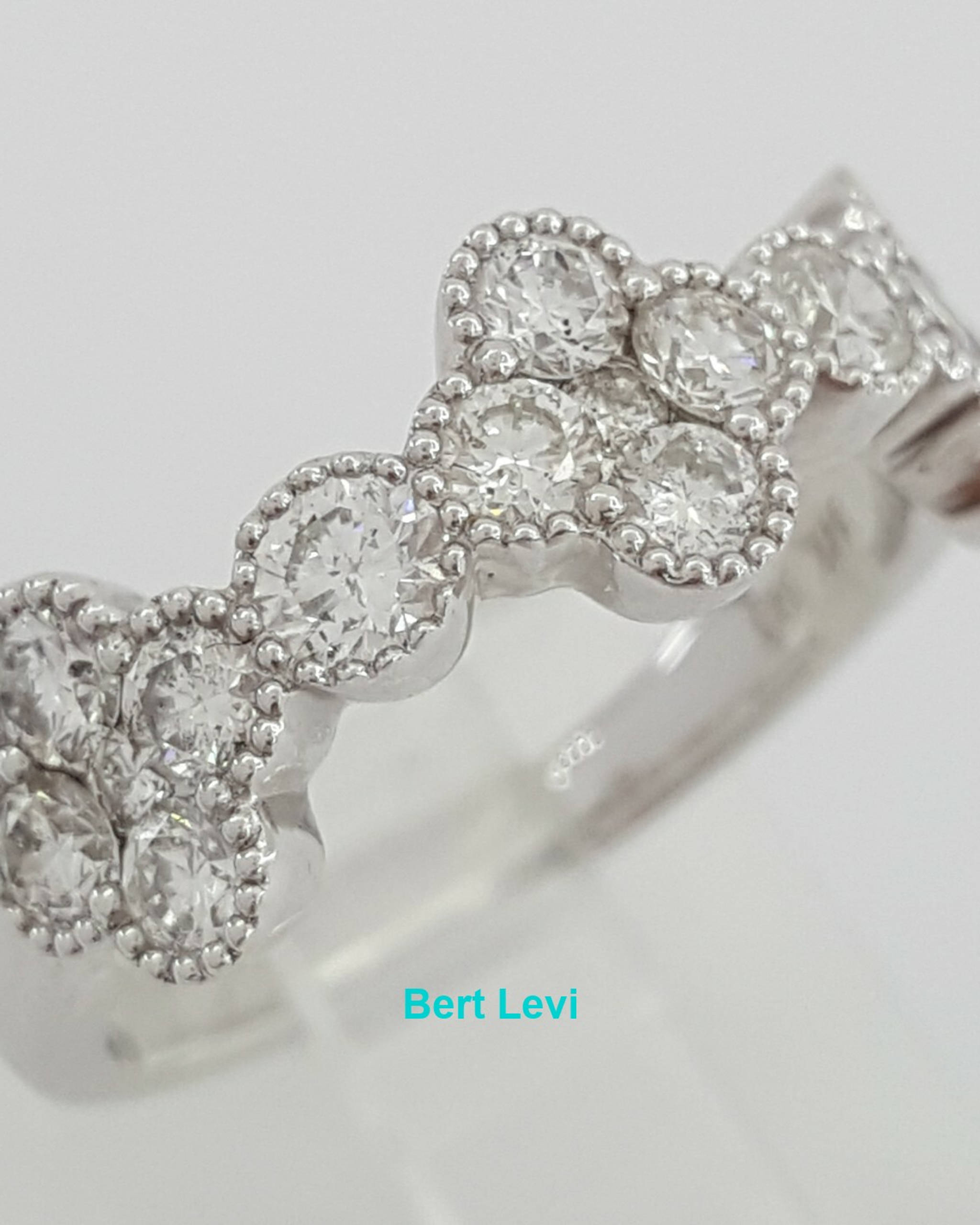 Round Diamond Stackable Flower Cluster 1.22 ct 14K White Gold White Band Ring