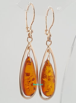 Vintage 14k Rose Gold Amber Drop Dangle Earrings 4 Grams 2"