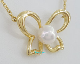 Mikimoto Butterfly Necklace 18k Yellow Gold 7mm Akoya Pearl 18" 6.9 Grams