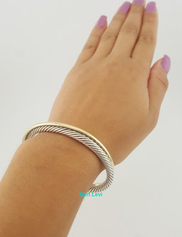 David Yurman Crossover Two Row Cuff Bracelet 18k Gold Silver 37 Grams 6.5"
