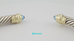 David Yurman Classic Cable Blue Topaz Bracelet Silver & 14k Gold 5 mm 6.5" $850