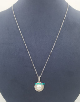 Akoya Pearl & Diamond Halo Pendant Necklace 0.12 ct 14K Gold 20"