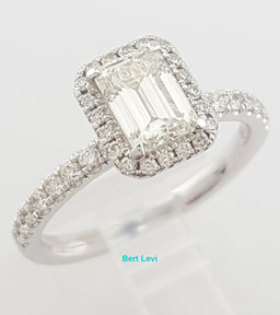 Emerald Cut Diamond Halo Engagement Ring 1.42 ct 14K White Gold Retail $7,995