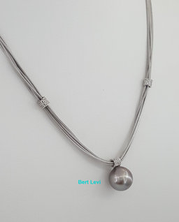 Damiani South Sea Pearl Diamond Necklace 0.21 ct 18K White Gold 21.9 Gr 17" Long