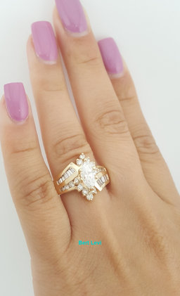 Vintage Marquise Diamond Halo Engagement Ring 1.71 ct 14k Yellow Gold