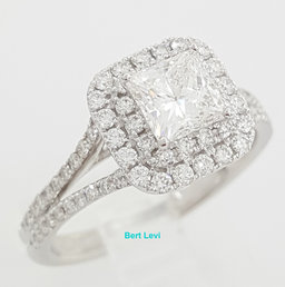 Princess Diamond Double Halo Split Shank Engagement Ring 1.33 ct 14k W Gold $7k