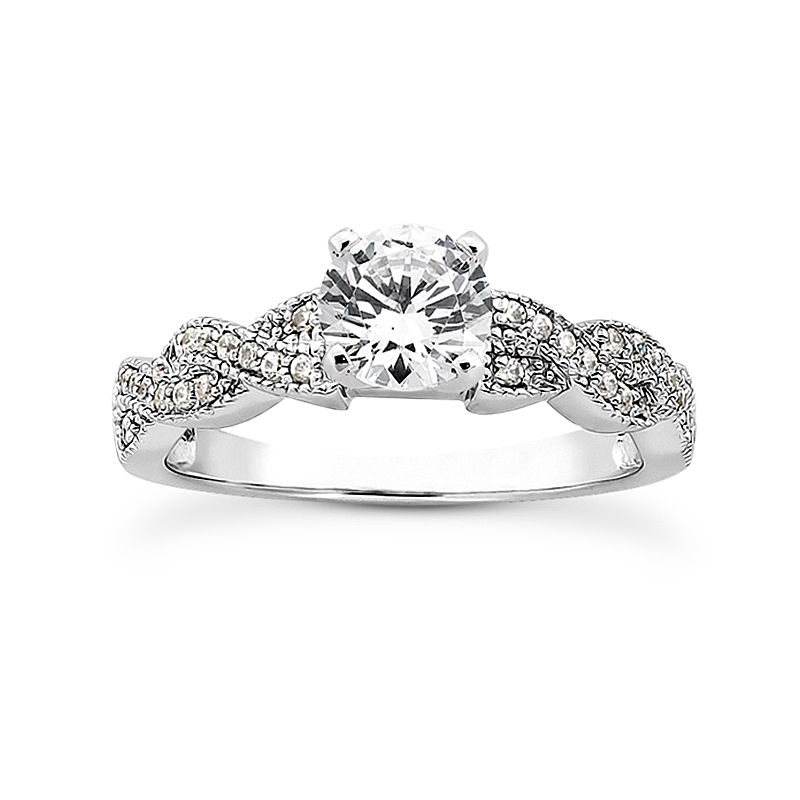 Ladies 14KT White Gold Platinum Round Diamond Tailored Engagement Set ENS3031-A