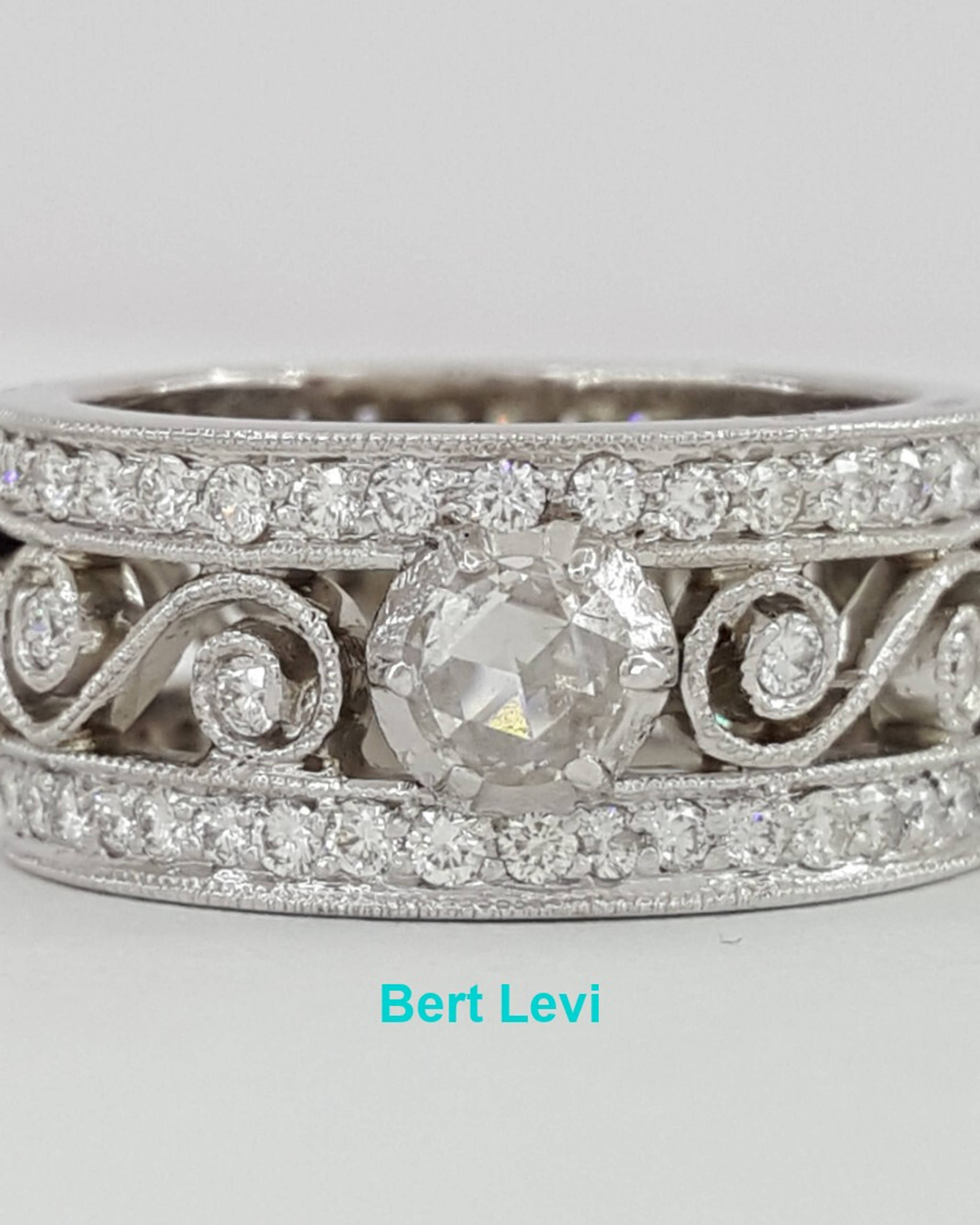 Cathy Carmendy Three-Row Rose Cut Diamond Platinum Scroll Eternity Ring 2.3ct