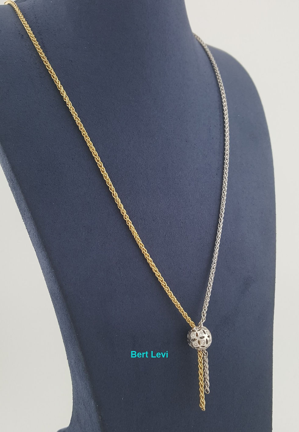 Thumbnail: Diamond Lariat Two - Tone Gold Necklace 14k 0.36 ct 9.2 Grams Italy 9.2 Grams