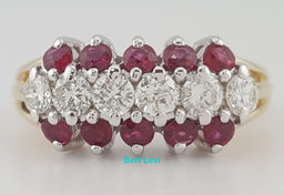 Vintage Ruby Diamond Band Ring 1.1 ct 14k Yellow & White Gold 8.6 mm