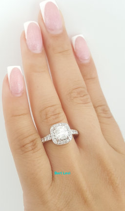 Helzberg Cushion Brilliant Diamond Halo Engagement Ring 1.46 ct 14k White Gold