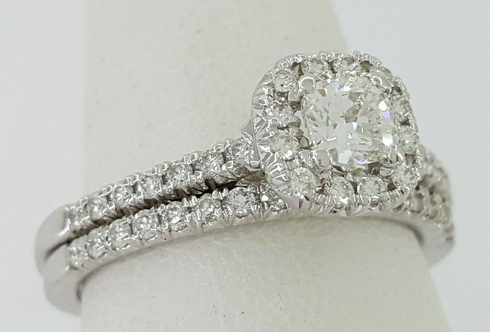 Thumbnail: Cushion Brilliant Diamond Halo Engagement Wedding Ring Set 0.9 ct 14K White Gold