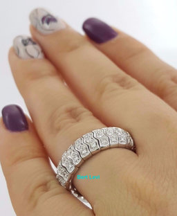 Round Brilliant Diamond Flexible Wedding Band Statement Ring 1 ct 18K White Gold