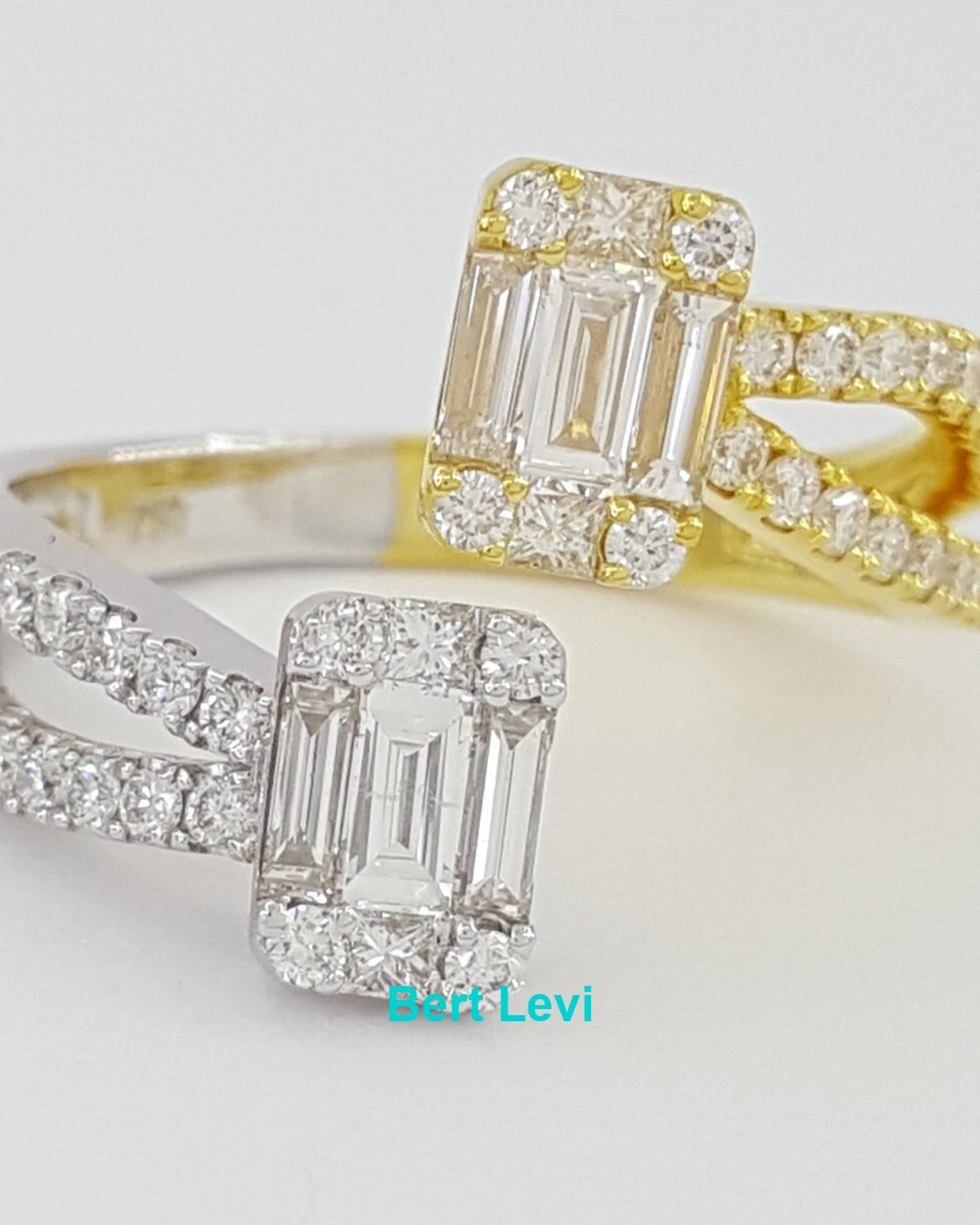Bypass Baguette Princess & Round Diamond 1 ct 18k Two-Tone Ring Rtl $3,000