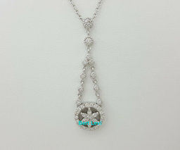 Round & Marquise Cut Diamond Drop Necklace 8.8 Grams 17" 1.2 ct 14K White Gold