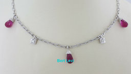 Briolette Shaped Rubellite & Diamond Chandelier Necklace 18k White Gold Rtl$2500
