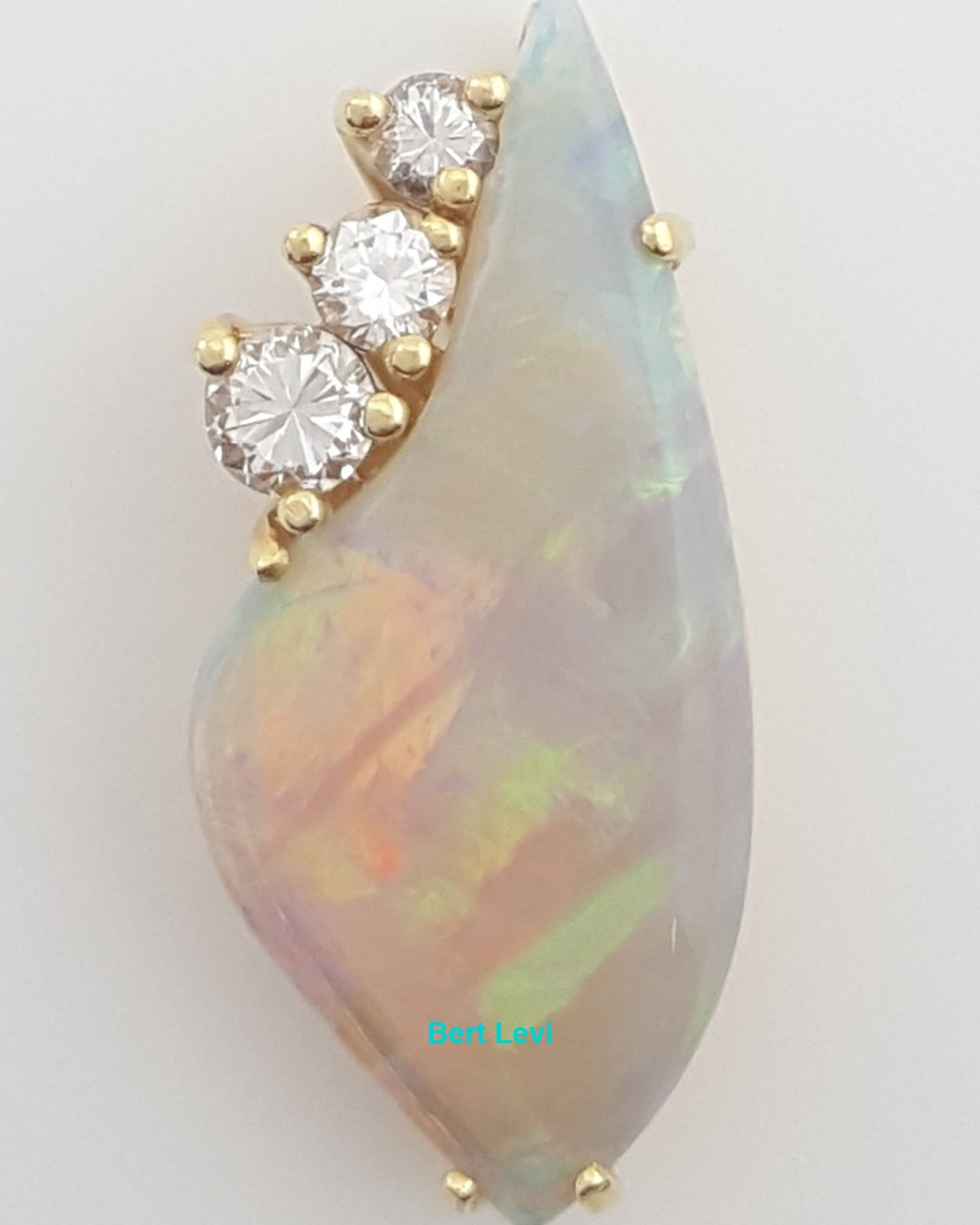 Natural Opal & Diamond Slider Pendant 0.32 ct 18K Yellow Gold 1"