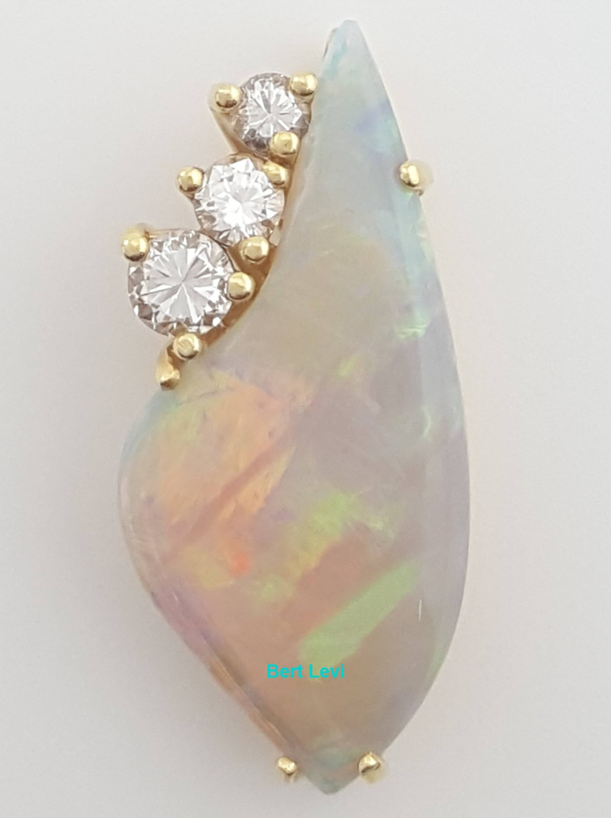 Natural Opal & Diamond Slider Pendant 0.32 ct 18K Yellow Gold 1"