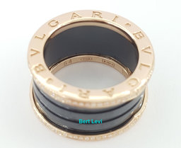 Bvlgari Bulgari B.Zero1 Diamond Black Ceramic 18k Rose Gold Four-Band Ring $6.9K
