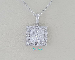 1.24 ct 14K White Gold Princess Cut Diamond Halo Pendant Necklace EGL Rtl $7,050
