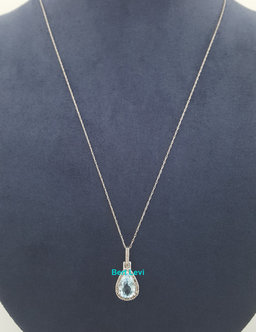 Aquamarine & Diamond Halo Pendant Necklace 10K White Gold