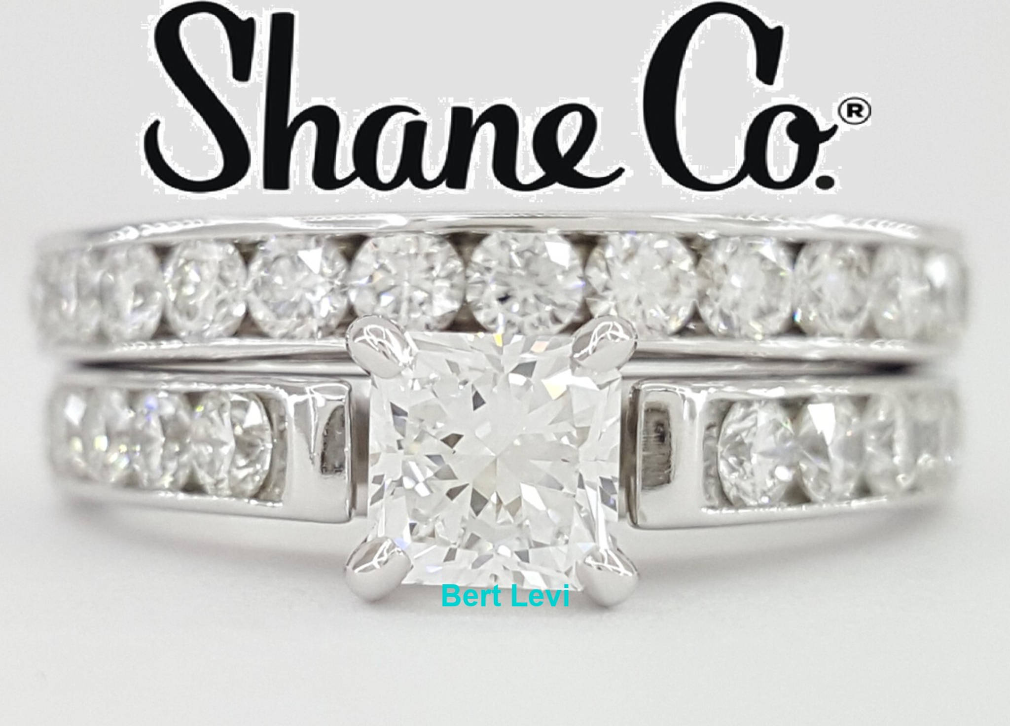 Shane Co. 2.08 ct Radiant Diamond 14K Gold Engagement Ring Wedding Set Rtl $9k