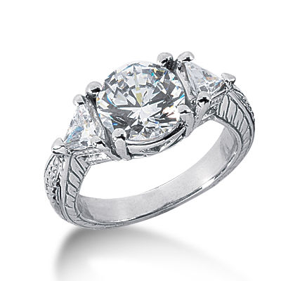 Ladies 14KT White Gold Platinum Three Stones Engagement Ring ENR1869