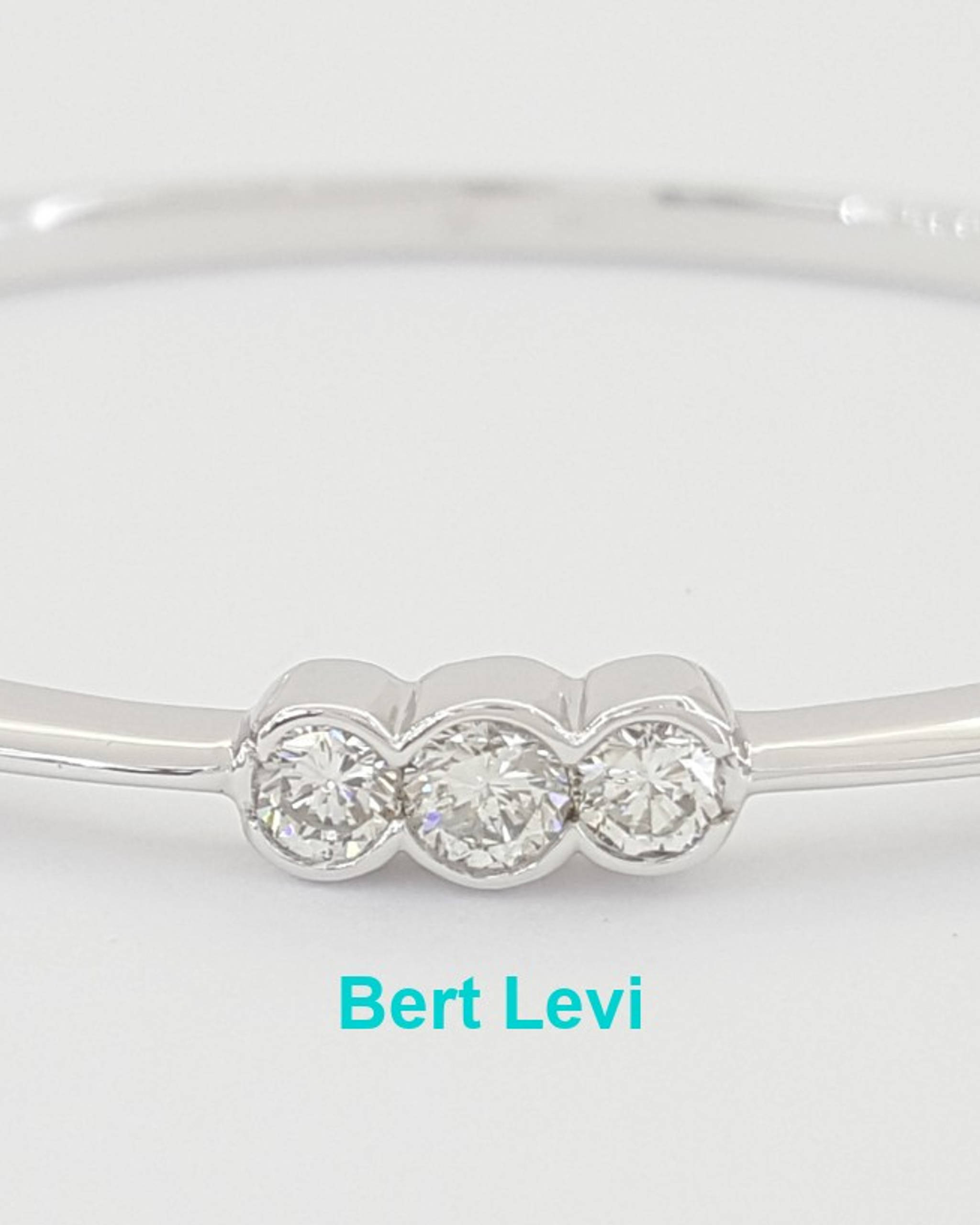 3 Stone Diamond Bangle Bracelet 0.57 ct 14k White Gold 6.5"