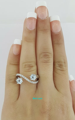 1.25 ct 14K White Gold Round Diamond & Aquamarine Two-Stone Bypass Ring