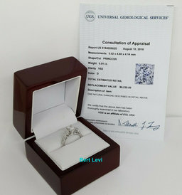 Princess Cut Diamond Engagement Ring 1.30 ct 18K White Gold D/VS2 Rtl $10,000