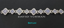 David Yurman Quatrefoil Chalcedony Diamond Bracelet 3.44 ct 18K W Gold 69 Grams