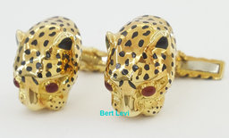 David Webb Ruby & Enamel Leopard Cufflinks 18k Yellow Gold 17.7 Grams