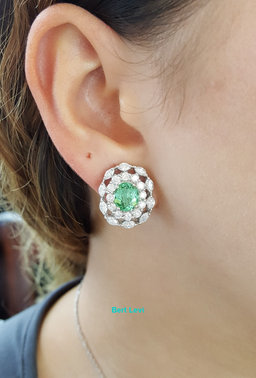 Paraiba Oval Tourmaline & Diamond Earrings 7.38 ct 18k White Gold GIA Rtl $25K