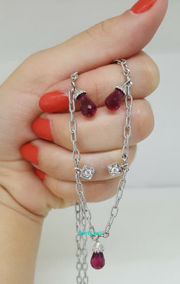 Briolette Shaped Rubellite & Diamond Chandelier Necklace 18k White Gold Rtl$2500