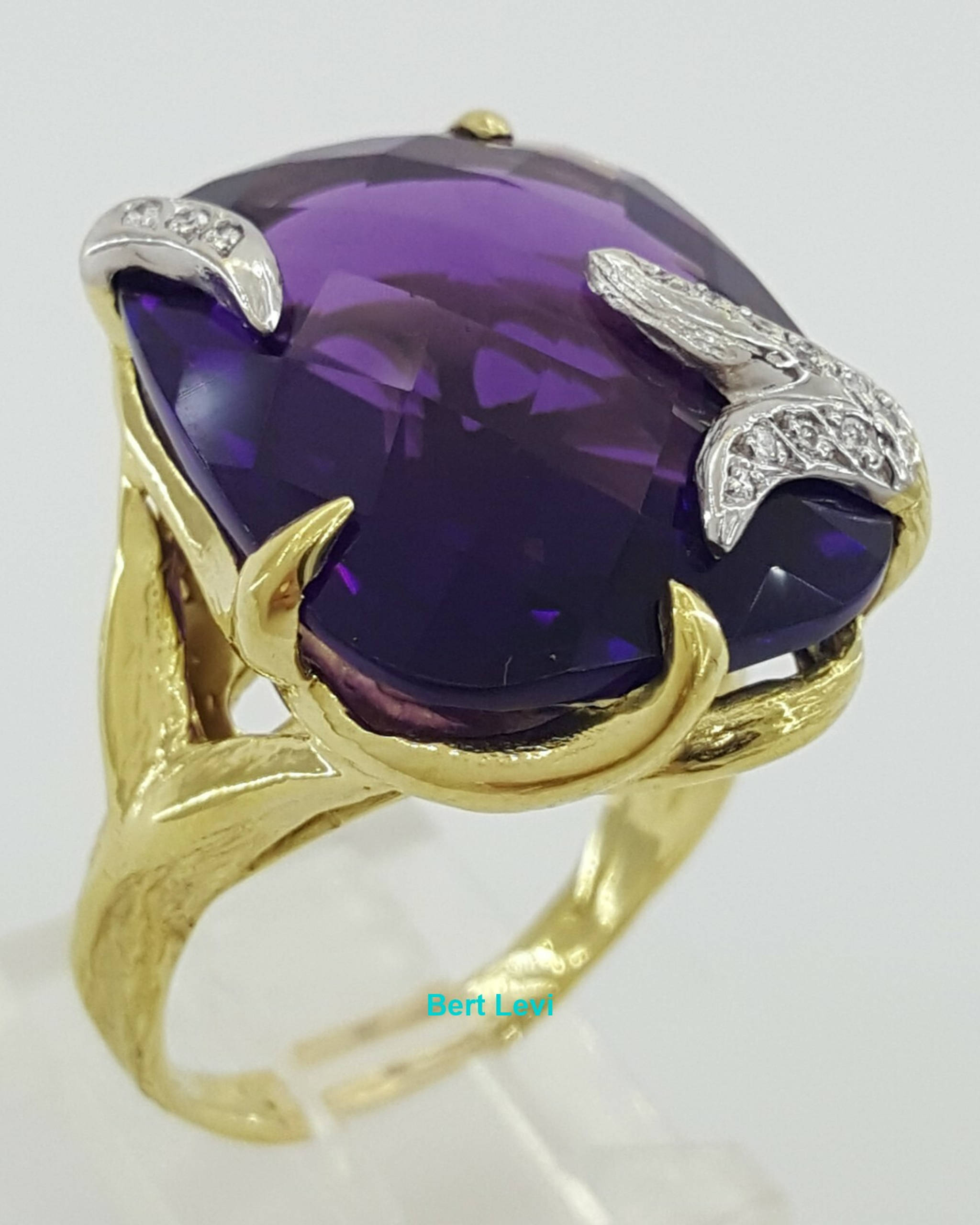 Vintage Prince John Landrum Bryant Amethyst Statement Ring 14.9g 25ct+18k Gold