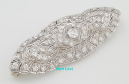 Antique Art Deco Old European Diamond Pin Brooch 2 ct Platinum & 14K 2.1"