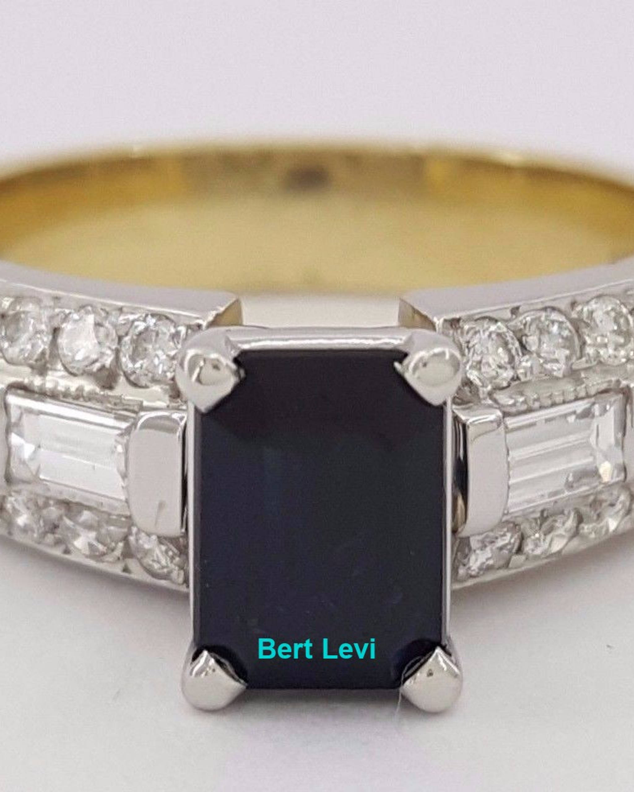 Natural Blue Sapphire & Diamond Engagement Ring 1.5 ct 14K Yellow Gold