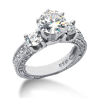 Ladies White Gold Platinum Round Diamond Three Stones Engagement Ring ENR6259