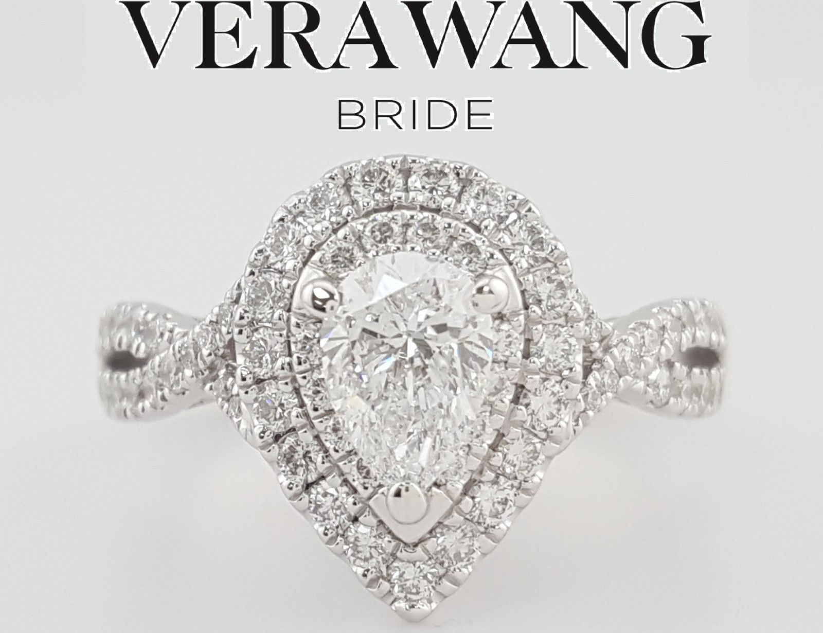 Vera Wang Love Pear Diamond Double Halo Twist Engagement Ring 1.63 ct $7,229