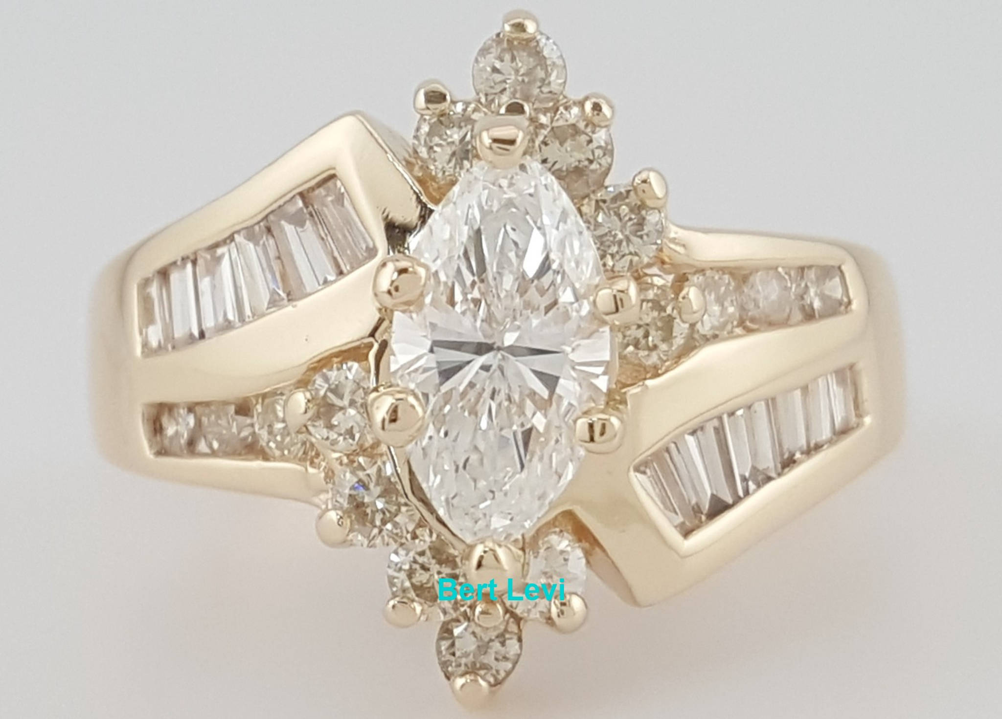 Vintage Marquise Diamond Halo Engagement Ring 1.71 ct 14k Yellow Gold