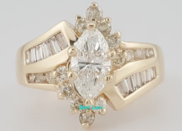 Vintage Marquise Diamond Halo Engagement Ring 1.71 ct 14k Yellow Gold