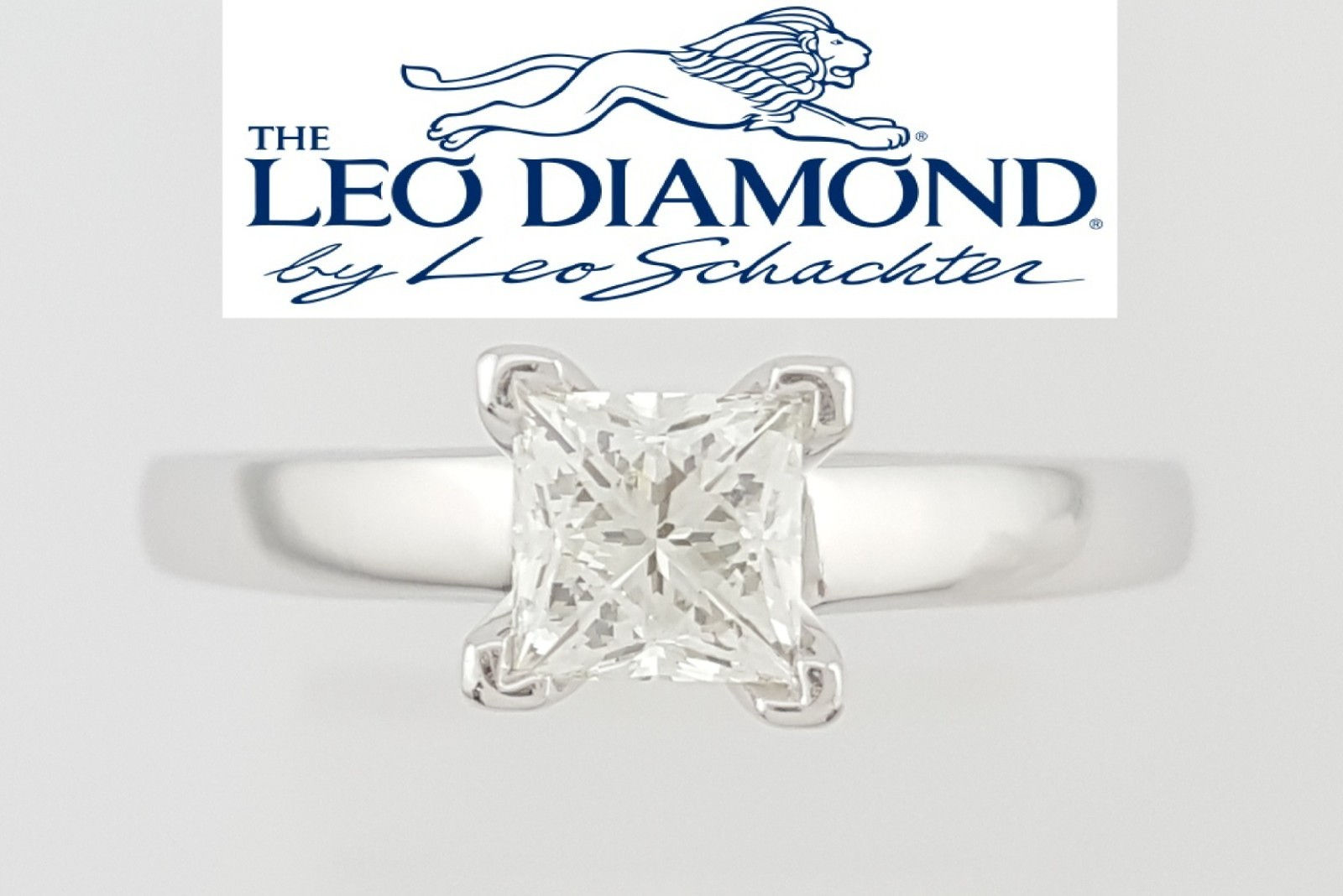 The LEO Princess Diamond Engagement Ring 14K White Gold & Platinum 0.68 ct